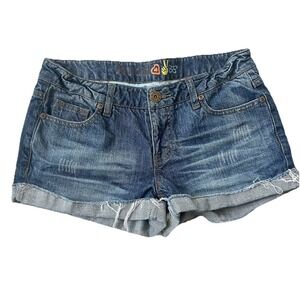 Y2K Mudd Micro Mini Jean Shorts Sz 9 Raw Hem Cuff Blue Denim 100% Cotton